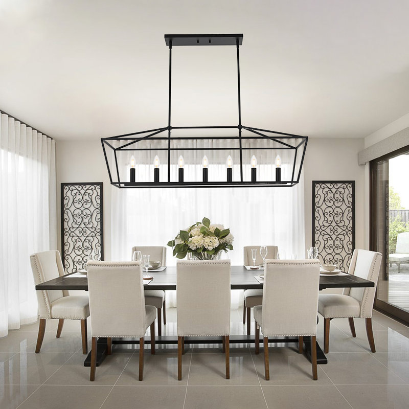 Chantrea 7 - Light Dimmable Kitchen Island Square / Rectangle Chandelier, Black