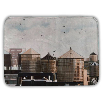 Water towers Bath Mat with Non-Slip Backing - Quick Dry Memory Foam Bathroom Rug - Absorbent - Modern Plush Spa-Style - Machine Washable