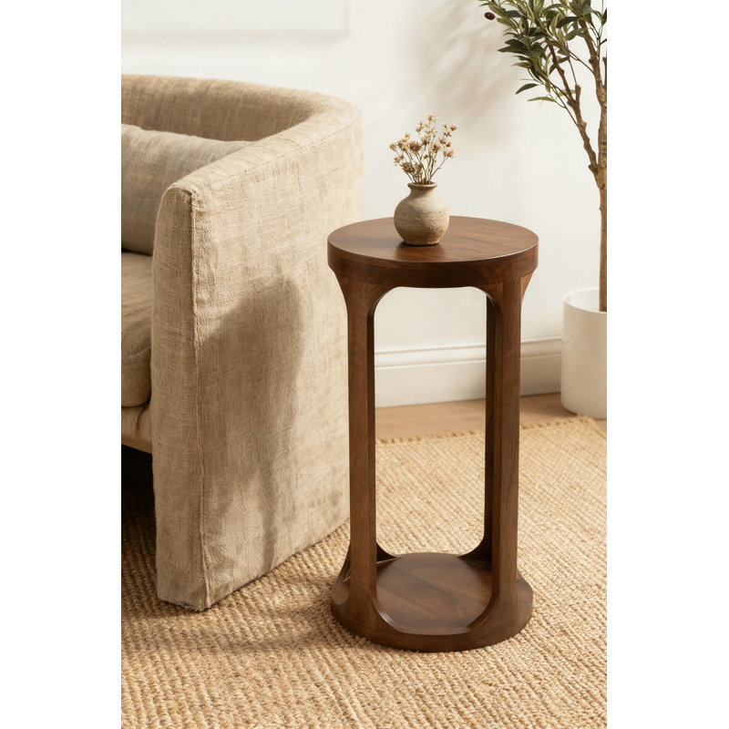 Modern Slatted Wood Round Accent Table | Solid Mango Wood Construction | Versatile Pedestal Design For Living Room, Bedroom, Or Entryway