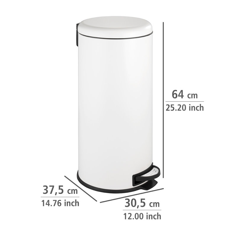 Jameson Steel Step On Kitchen Trash Can - 30L, White