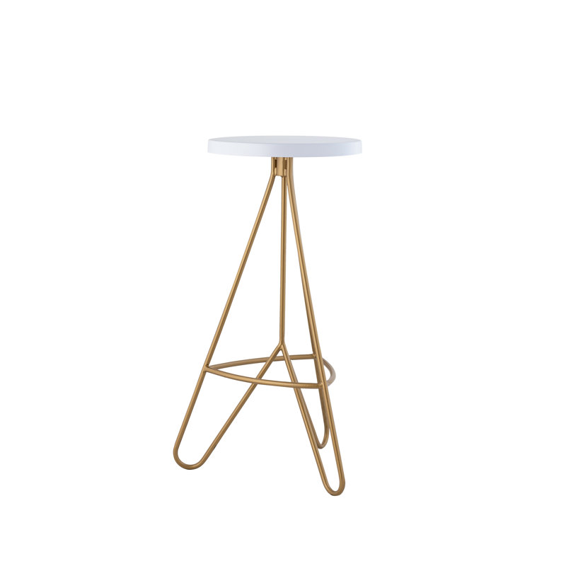 Tabouret de bar rond 30 po Trinity Modern en métal blanc et doré avec pieds en épingle à cheveux et repose-pieds intégré