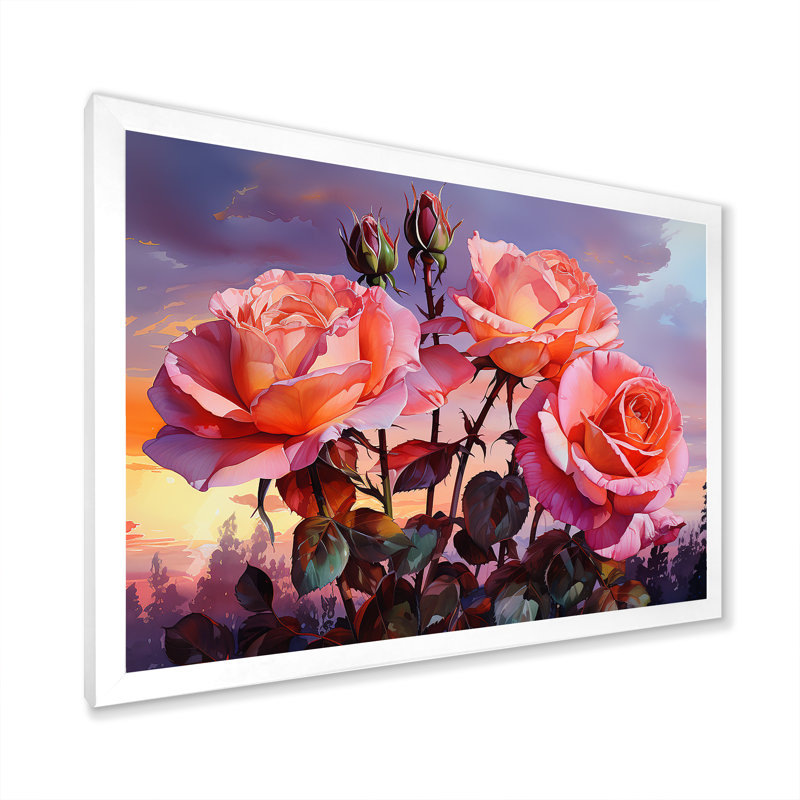 Coral Roses Sunset I, H 12 po x l 20 po x P 1 po, Cadre simple blanc