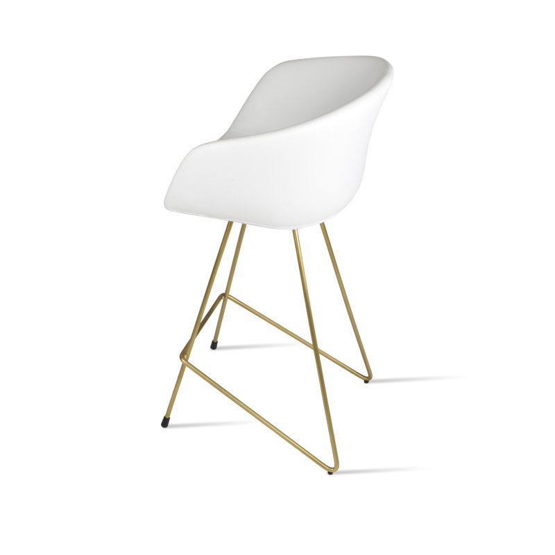 Tabouret de bar et de comptoir Tribeca, Blanc, Laiton, Tabouret de comptoir (siège d'une hauteur de 23,5