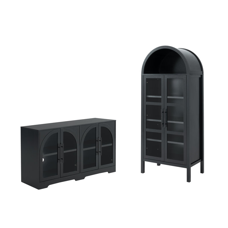 Buffet rustique 2 pièces et armoire arquée, armoire de cuisine en bois, avec rangement et tablettes réglables pour la salle à manger, le salon