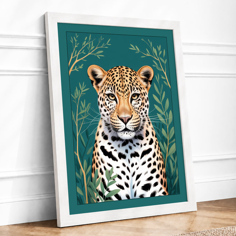 Leopard Portrait Modern - Framed Print, A4 - 29.7 x 21.0 cm, White