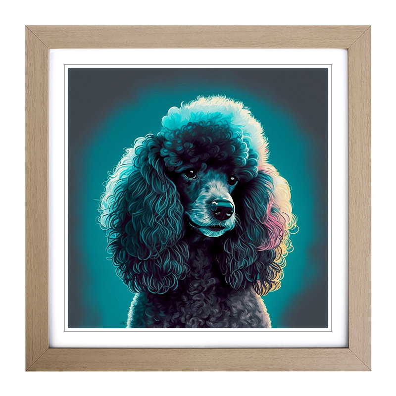 Poodle - Single Picture Frame Print on Wood, Oak