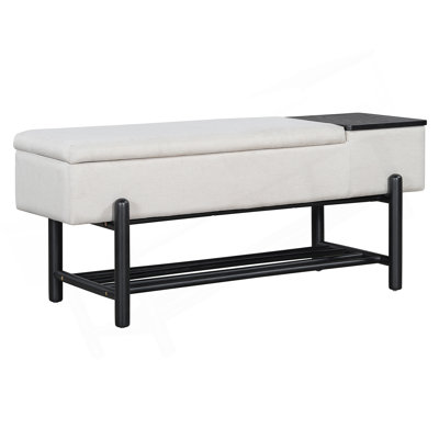 Upholstered Storage Bench With Hidden Compartment And Gas Strut Safety Lid For Entryway Or Living Room