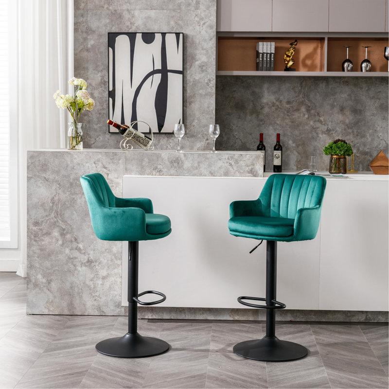 Bar Stools Set Of 2 - Adjustable Barstools With Back And Footrest, Counter Height Bar Chairs For Kitchen, Pub -Green