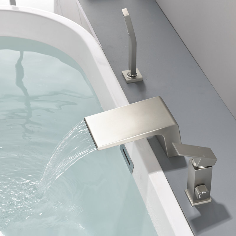 Roman Deck Waterfall Faucet with Diverter, Brushed Nickel