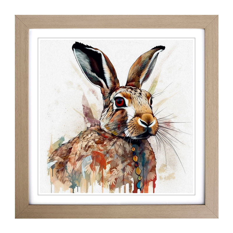 Hare - Single Picture Frame Print on Wood, Oak