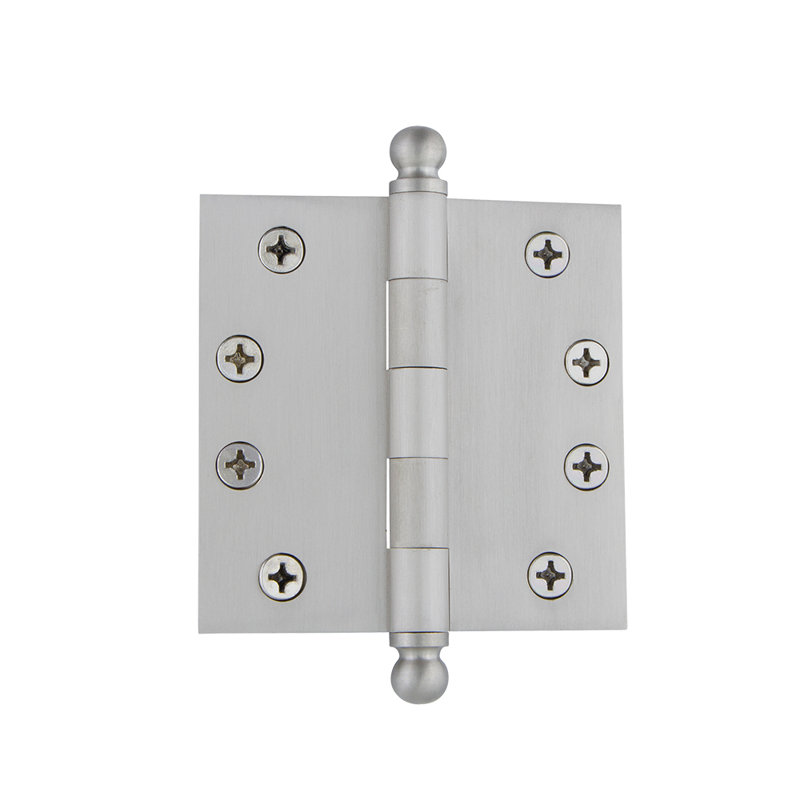 Nostalgic Warehouse 4" Ball Tip Heavy Duty Hinge with Square Corners, Satin Nickel