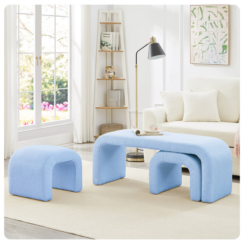 Ensemble de 3 bancs modernes en forme de U, Bleu