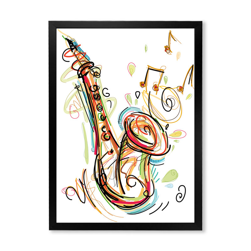 Musique, saxophone, dessin abstrait II - peinture, Cadre photo noir, H 20 po x l 12 po x P 1 po
