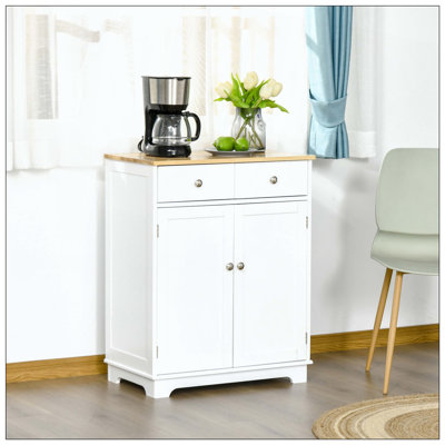 Buffet buffet, armoire de cuisine à 2 portes, rangement pour bar à café avec 2 tiroirs, tablette réglable pour le salon et le couloir