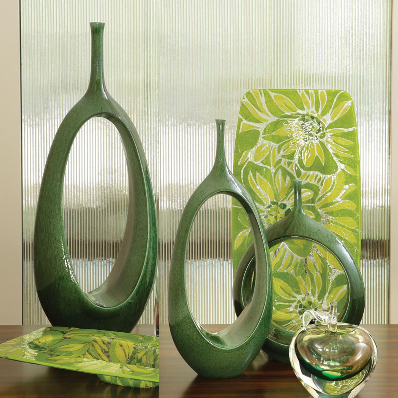 Open Ring Vase, Emerald, 16" H x 12" W x 4.25" D