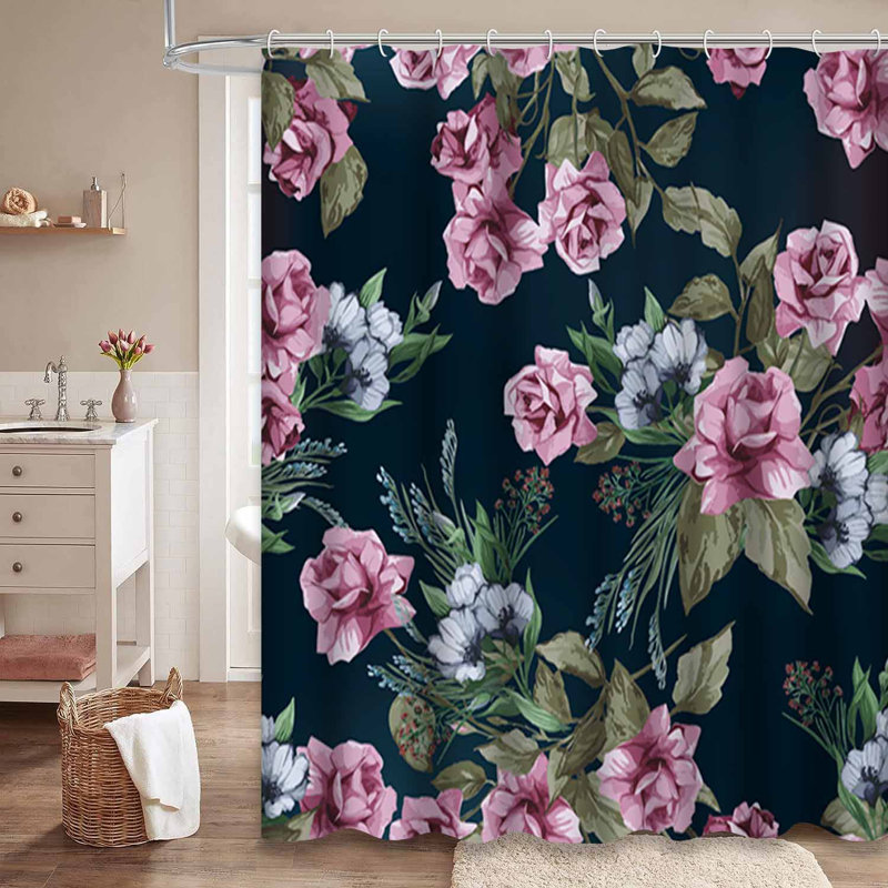 Rideau de douche floral avec 12 crochets, L 72 po x l 84 po