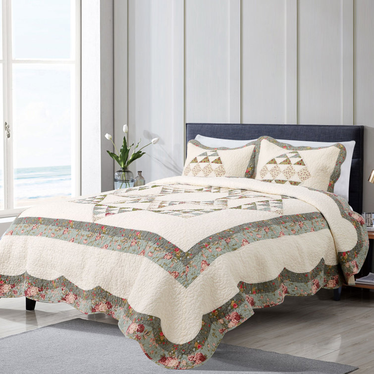Standard Set Quilt Beige/Gray/Green | 3 Piece Wayfair Birch Lane™ Berna Cotton