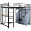 Lit mezzanine double en métal avec bureau, tablettes, prise électrique, lampe à DEL et garde-robe en noir. Économisez de l'espace dans votre maison. Construire. L 77,4 po x l 56,5 po x H 66,5 po. Matelas non inclus. Tablettes noires à assembler,-1992120418-1992120419