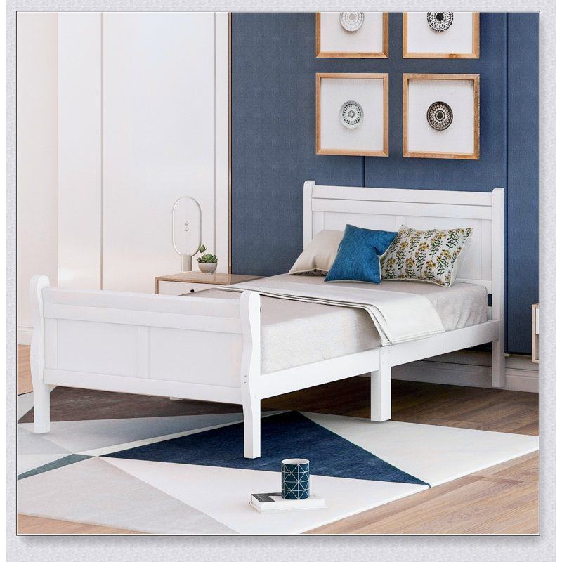 Lit plateforme avec base de lit en bois et lit-bateau, Blanc