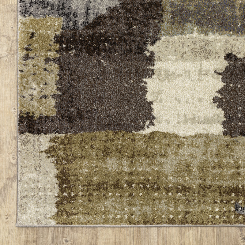 Genesis Modern Layerd Block Green/Brown Area Rug, Rectangle 7'10" x 10'