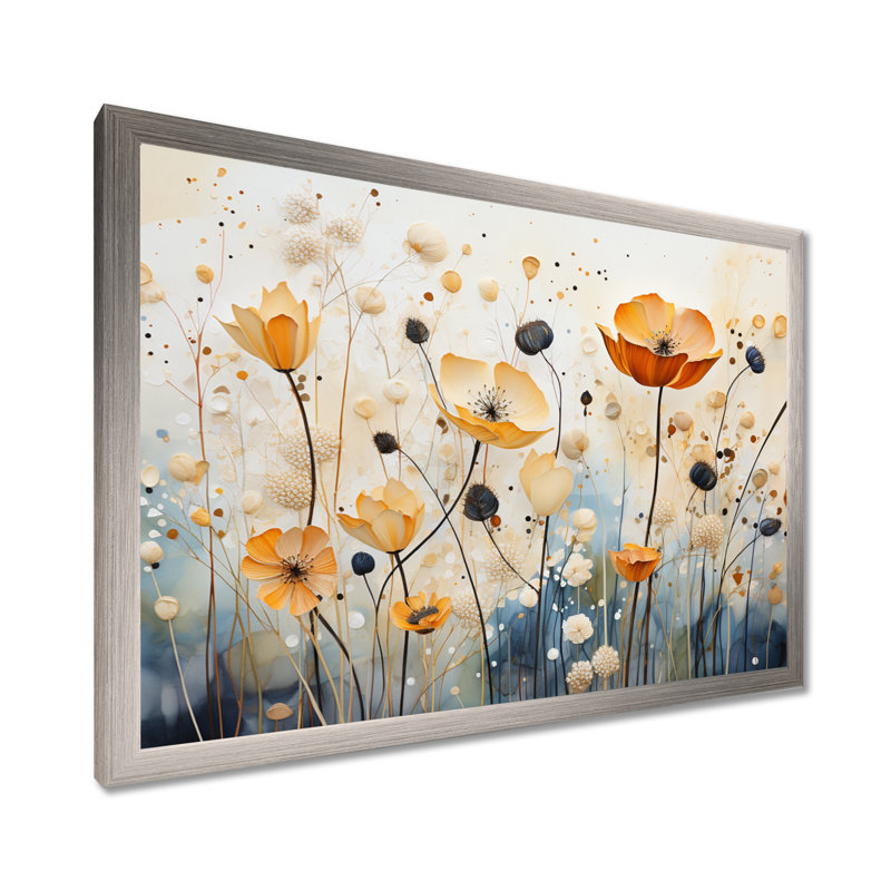 Décoration murale orange et bleu avec sourdine botanique I - Botanicals abstraits, Cadre simple argenté