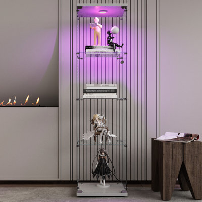 Présentoir à DEL en verre - 4 tablettes au sol pour bureau blanc 64,7 po x 16,7 po x 14,3 po Ajouter une porte d'armoire professionnelle au salon