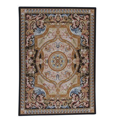 Wool Oriental Area Rug in Black/Camel