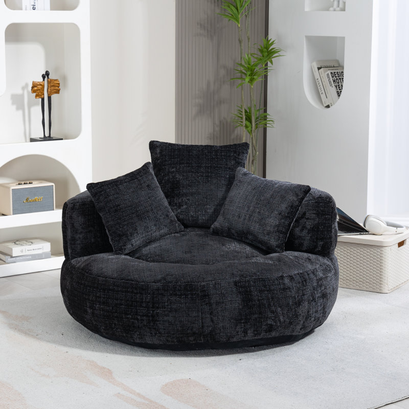Jaquarion 42.52'' Wide Chenille Barrel Chair, Black Chenille