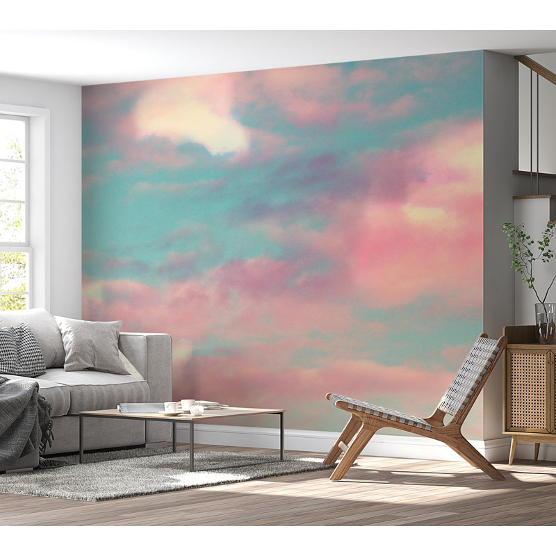Murale paysage pelez et collez - nuages de feu, L 110 po x l 154 po