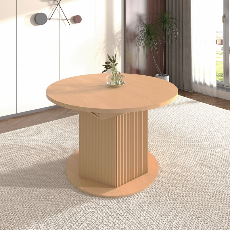 Round Dining Table 4-6 Person Wooden Bump Texture Base Family Gathering