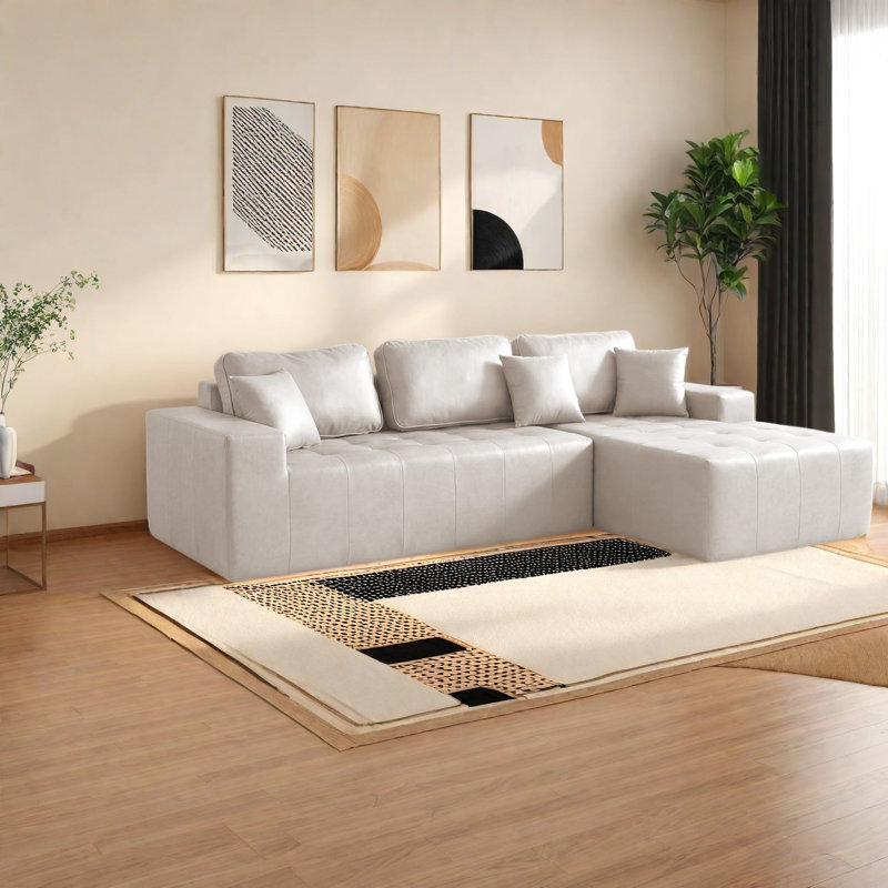 Canapé-lit modulaire à compression en L en similicuir pour maison moderne