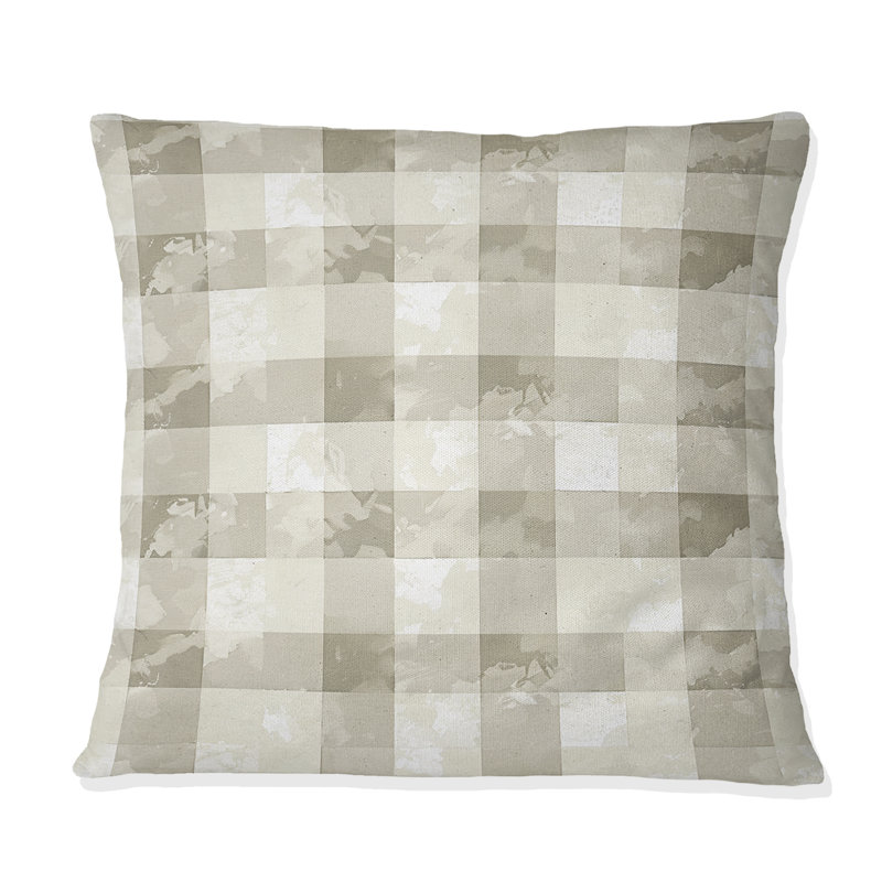 Coussin Beige Mid-Century Gingham Print I - Midcentury, H 16 po x l 16 po