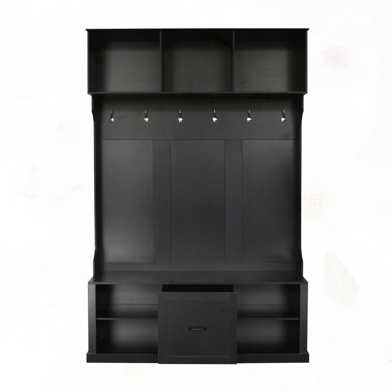 57" Hall Tree with 6 Hooks, Black