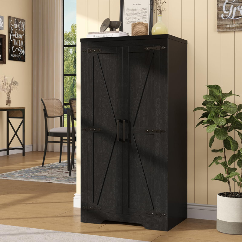 Armoire de 47 po avec portes de grange et tablettes réglables, Noir