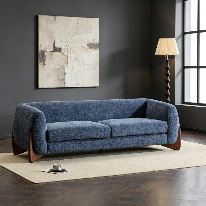 82Inches Boucle Sherpa Sofa - Navy Blue, Navy Blue Boucle