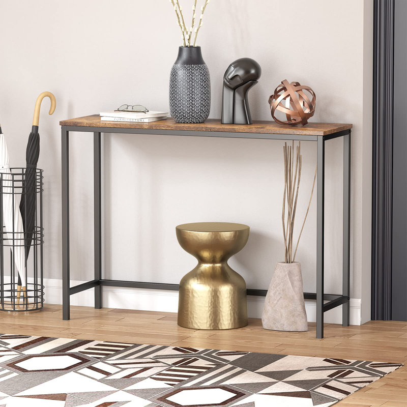 Industrial Brown Metal and Glass Console Table with Storage