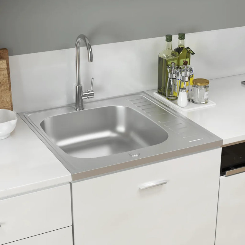Belfry Kitchen Traylor 600mm W Single Bowl Steel Kitchen Sink with 1 Faucet Hole