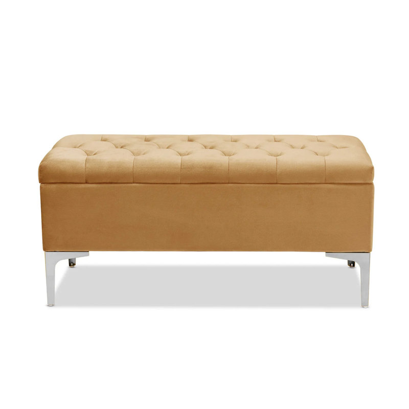 Modena Wide Velvet Tufted Rectangle Ottoman Storage Bench with Legs, Upholstered Multi-Function Footstool Bench for Living Room & Bedroom