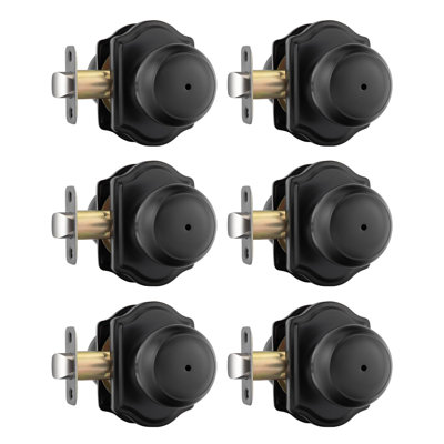 Matte Black Door Knobs Interior, Privacy Door Knob for Bedroom & Bathroom, Black Interior Door Knobs 6 Pack