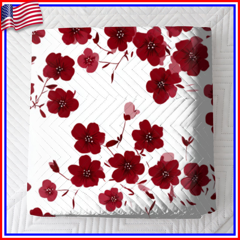 Couvre-lit matelassé Red Cherry Blossom toutes tailles, Grand lit