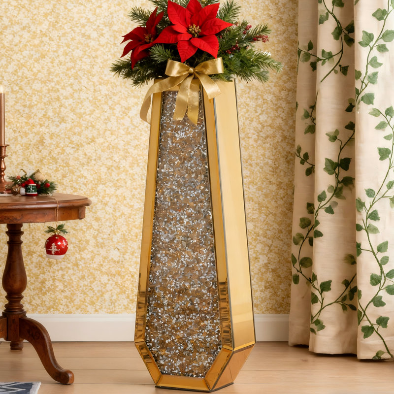 Ankaj Glass Floor Vase, 76cm H X 13.5cm W X 27cm D, Gold