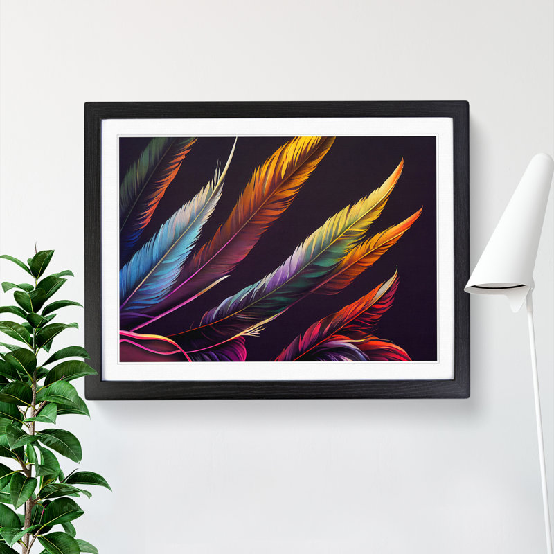 Exclusive Bird Feathers - Single Picture Frame Print, Black, 46cm H x 64cm W x 2cm D