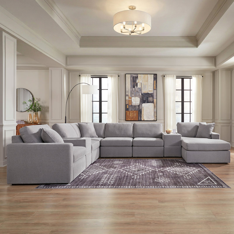 Canapé modulaire 8 pièces avec méridienne et consoles de rangement Braintree