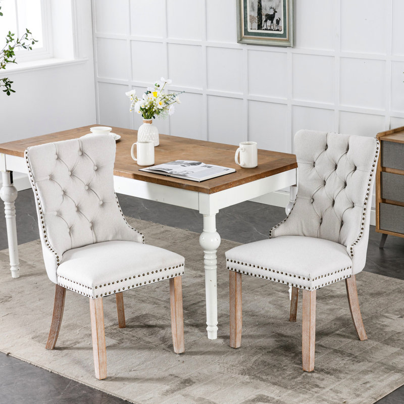 Chaise de salle à manger grise en lin 2 pièces, Sw6801gy avec mousse haute élasticité - Sièges confortables haute, 2 éléments décoratifs en lin de style sophistiqué