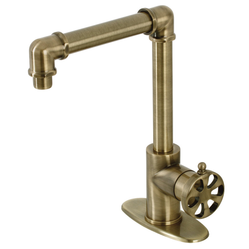 Kingston Brass Belknap Single-Handle 1-Hole Deck Mount Bathroom Faucet with Push Pop-Up, Antique Brass