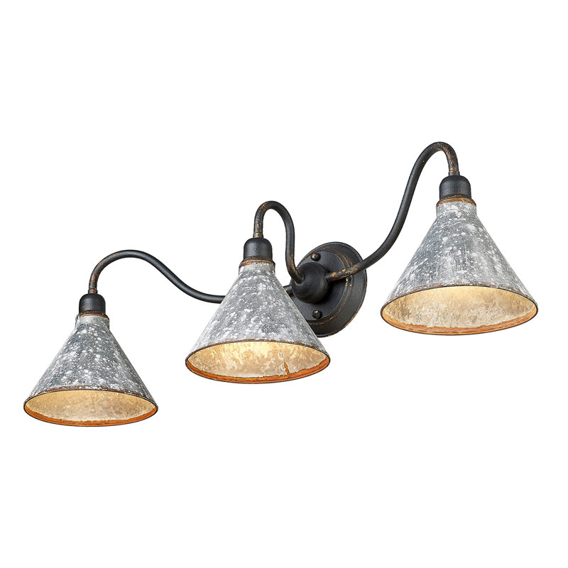 Éclairage pour salle de bain 3 lumières Rema en fer noir antique avec acier galvanisé