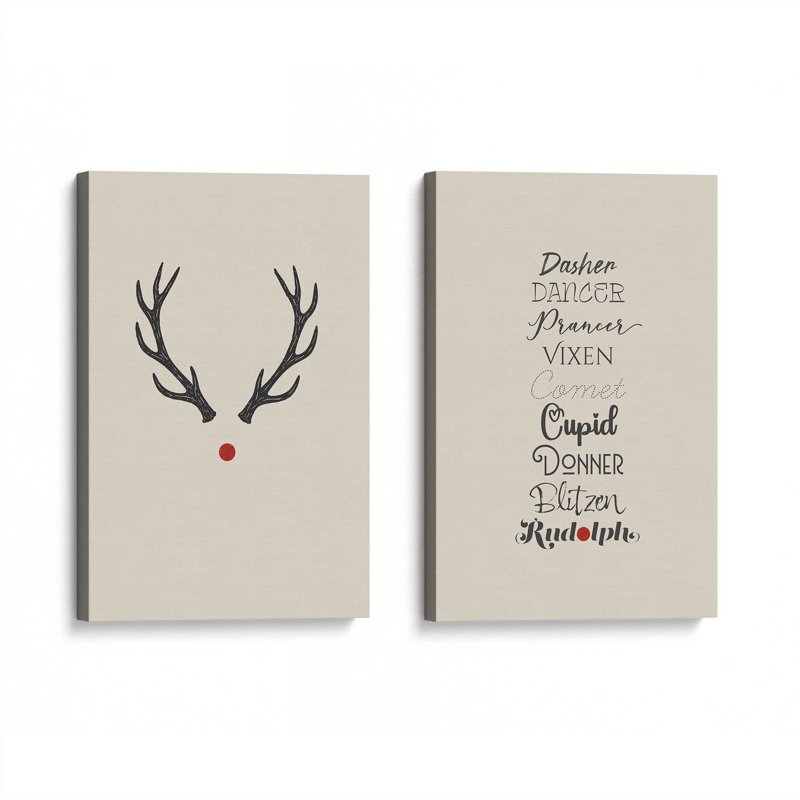 Reindeer Roll Call, ensemble de 2 impressions sur toile, H 18 po x l 24 po, Toile tendue, Toile tendue