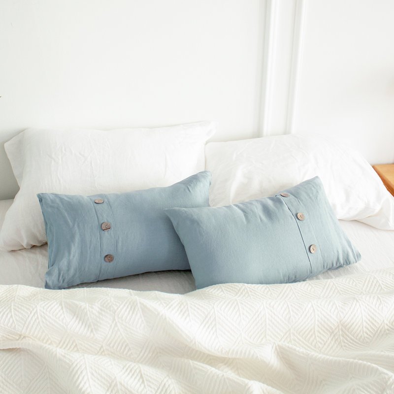 100% Linen Lumbar Pillow Cover 12 X 20 Inch Set Of 2 Rectangular Decorative Pillow Cover With Vintage Triple Coconut Button