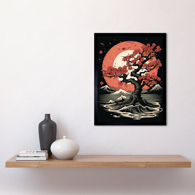Wahnsiedler Japanese Cherry Tree at Sunset Landscape Americana 50s 1 Piece Single Picture Frame Wall Art