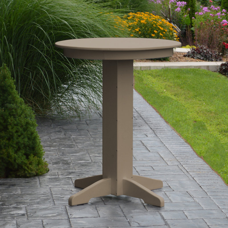 Nettie Round Outdoor Bar Table With Umbrella Hole , in. W in. D, Weathered Wood, 33" L x 33" W